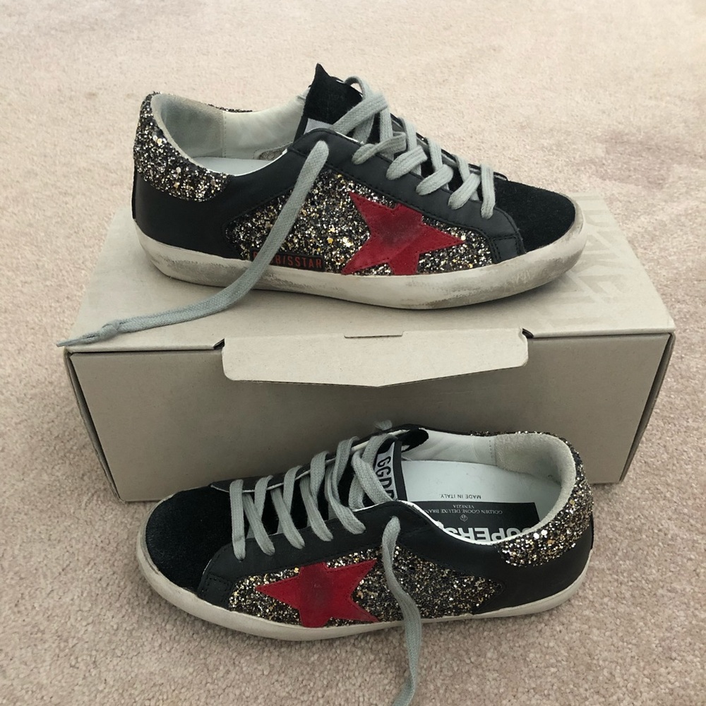 Golden Goose Black Glitter Suede Superstars